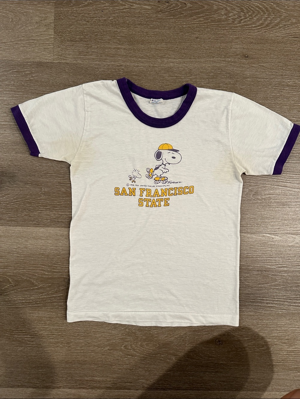 Rare San Francisco State Snoopy Ringer baby Tee white 50s 60s champion Shirt1958